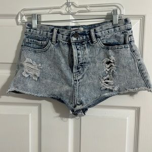 Acid wash denim shorts